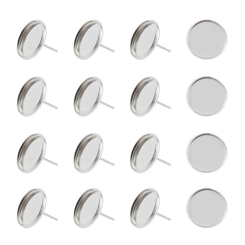 PH PandaHall 200pcs 14mm Stainless Steel Stud Earring Flat Round Bezel Earring Earring Blank Trays Cabochon Earring Setting for Earring Making DIY - Image 1